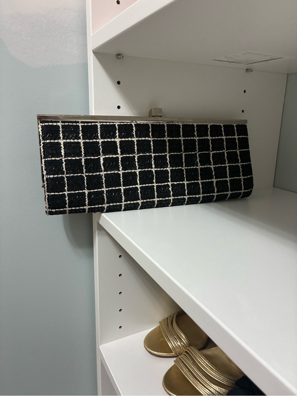 Classic Black & White Grid Clutch Wristlet